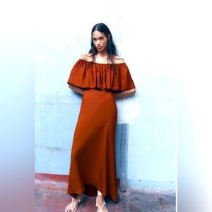 Zara RUFFLED LINEN BLEND DRESS